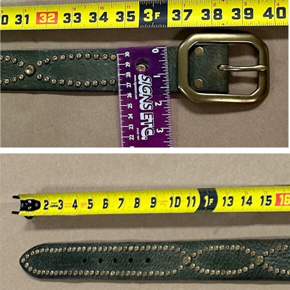 Lucky Brand Olive Green Studded Leather Belt with Brass Buckle. 32. - Picture 9 of 9